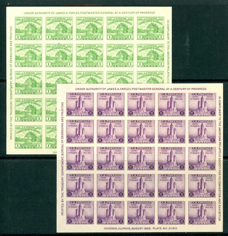 US 1933 Farley Souvenir Sheets, Stamp 730, 731 - MNH NH NGAI - JPFS Cover