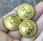 VINTAGE JEWELLERY 3 x Gold Tone Metal Buttons With Lion And Crown Motif