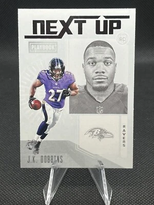 2020 Panini Playbook Next Up #NU-13 - J.K. DOBBINS [RC] Rookie -Baltimore Ravens - Image 1 of 2