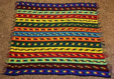 Manta afgana a rayas de ganchillo tejida hecha a mano flecos arco iris 66"x56" Foto 1 de 4