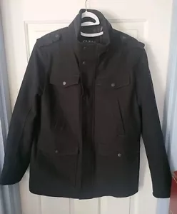 Guess Men's Black Wool Blend Military Coat Jacket Size Large - Picture 1 of 4