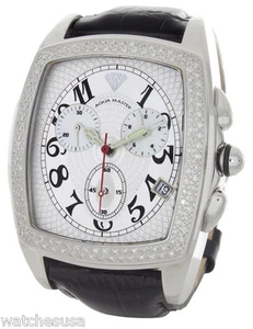 Aqua Master Men's Diamond 1.5ct Chrono Silver Dial Black Leather Band w#22 Watch - Picture 1 of 1