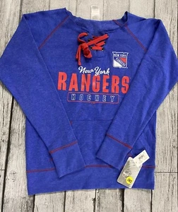 NWT Women’s New York Rangers Sweatshirt Medium Blue Lace Up NHL - Picture 1 of 7