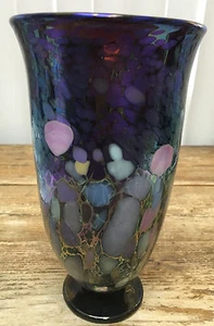 Joel Bloomberg Art Glass Vase 1994 Purple Pink Blue Iridescent 10" Tall Lovely - Picture 1 of 6