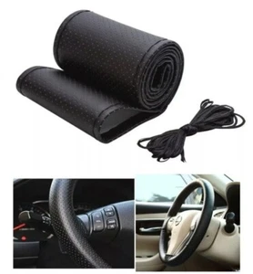 Coprivolante Fai da te da Cucire Pelle Nera Filo Nero Cover Auto Volante 38cm - Imagen 1 de 9