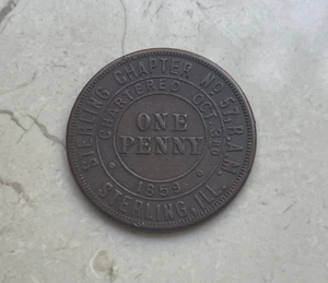 Sterling Illinois IL Chapter No 57 RAM Mason Masonic Penny Token - Picture 1 of 2