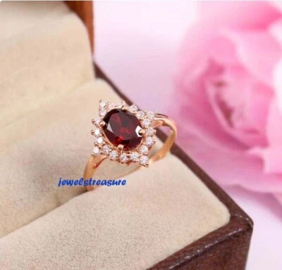 Natural Garnet & CZ Gemstones with 925 Sterling Silver Women's Ring #J890 - Image 1 of 4