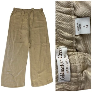 Pantaloni Coldwater Creek donna taglia 14 gamba larga pantaloni lino kaki vestibilità naturale - Foto 1 di 12