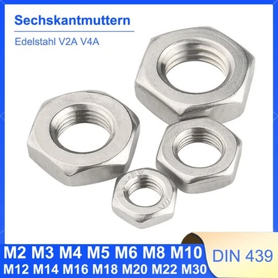 Sechskantmuttern niedrige Edelstahl V4A DIN 439 Flach Mutter M2 M3 M4 M5 bis M30 - Bild 1 von 4