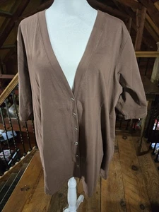 Denim & Company Strickjacke 2x Baumwolle Stretch braun Knöpfe V-Ausschnitt kurz Slv D&Co - Bild 1 von 16
