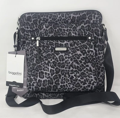 Baggallini Novo Clássico Go Bagg Black Cheetah Inclui Pulseira de Telefone RFID Novo com etiquetas - Imagem 1 de 4
