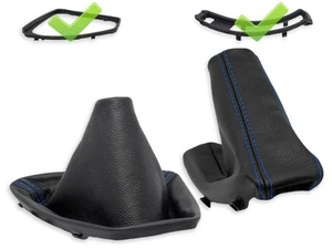 PARA BMW E90 E91 CUERO FUNDA PALANCA DE CAMBIO FRENO DE MANO cost. AZUL + MARCO - Foto 1 di 5