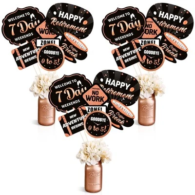 24 Pcs Rose Gold Happy Retirement Party Centerpieces Sticks Table Toppers - Image 1 of 4