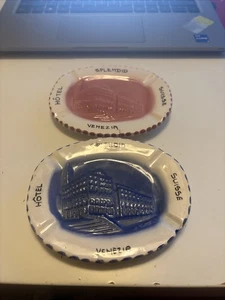 Vintage Set Of 2 Splendid Suisse Venezia Italy Piazza Ceramic Ashtrays-Dishes - Picture 1 of 16
