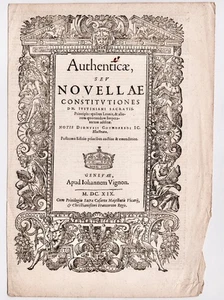 1619 Intricately Engraved Woodcut Title Page from Godefroys Justinian Law Geneva - Bild 1 von 2