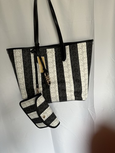 Borsa originale Michael Kors grande Eliza nera bianca logo vendita al dettaglio $449! Nuovo