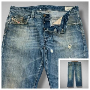 Jeans Diesel uomo 36x28 blu Larkee gamba dritta invecchiato macchiato orlo sporco - Foto 1 di 16