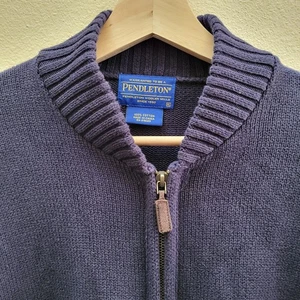 Pendleton Knit Cardigan Sweater Men's XL Navy Full Zip Pockets 100% Cotton - Picture 1 of 9
