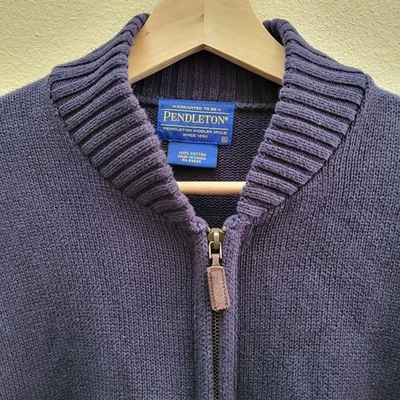 Pendleton Knit Cardigan Sweater Men's XL Navy Full Zip Pockets 100% Cotton - Image 1 of 4