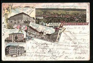 Lithographie Hildburghausen, Ortsansicht, Gymnasium, Marktplatz mit Rathaus 189 - Picture 1 of 2
