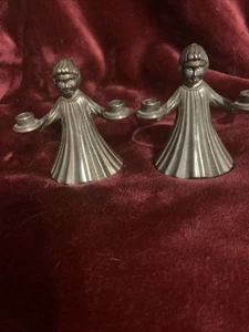 Coppia di portacandele statuine argento italiano vintage 3,5" coro ragazzo/ragazza Italia - Foto 1 di 6