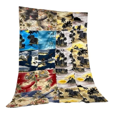 Manta Hawaiana Hecha a Mano Edredón de Retazos Aloha Playa Palmeras Tropical Foto 1 de 4
