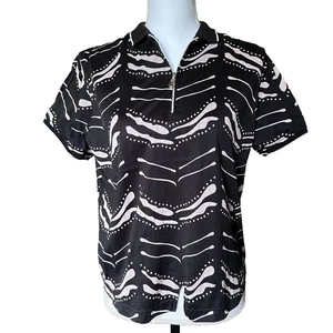 Jamie Sadock sportliches Golf-Top Größe Medium schwarz creme hellbraun abstrakter Reißverschluss Gr. M - Bild 1 von 7
