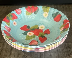 Set Of 6 Melamine Pasta/Salad Bowls Strawberries Watermelon Oranges 9 in - Picture 1 of 6