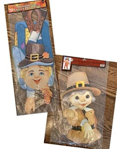 Giant Die Cut Jointed Posable Pilgrim Boys Thanksgiving Hobo Wall Decor (2) - Picture 1 of 11