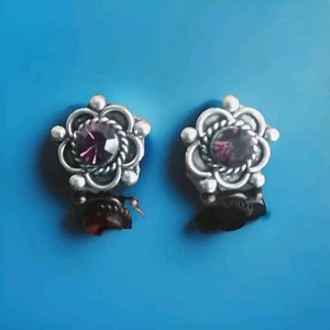 Erick's Sterling Silver Purple Flower Earrings Taxco.925 - Picture 1 of 6
