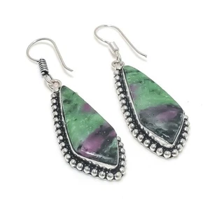 Ruby Zoisite Gemstone Handmade 925 Sterling silver Earring Size 2'' - Picture 1 of 1