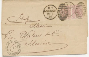 GB 1876 QV 2 1/2d rosy mauve pl.1 (2x,HF,HJ) ITALY Duplex-cancel "LONDON / 94" - Picture 1 of 4