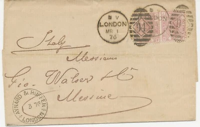 GB 1876 QV 2 1/2d rosy mauve pl.1 (2x,HF,HJ) ITALY Duplex-cancel "LONDON / 94" - Image 1 of 4