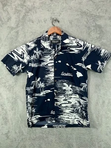 FAVANT Mens Small Hawaiian Shirt Navy Blue Button Up Short Sleeve Hawaiian Made - Picture 1 of 13