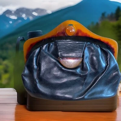 Cartera Art Deco años 30-40 de cuero y baquelita, bolso de mano. BOLSO DE MANO ART DECO MUJER Foto 1 de 4