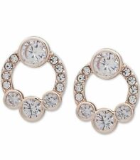 Anne Klein Rose Gold Tone Crystal Front Facing Small Hoop Earrings