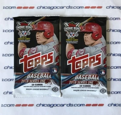 2x 2018 Topps Series 1 HOBBY Pack Look4 Devers Hoskins RC Mike Trout Bryant AUTO - Image 1 of 4