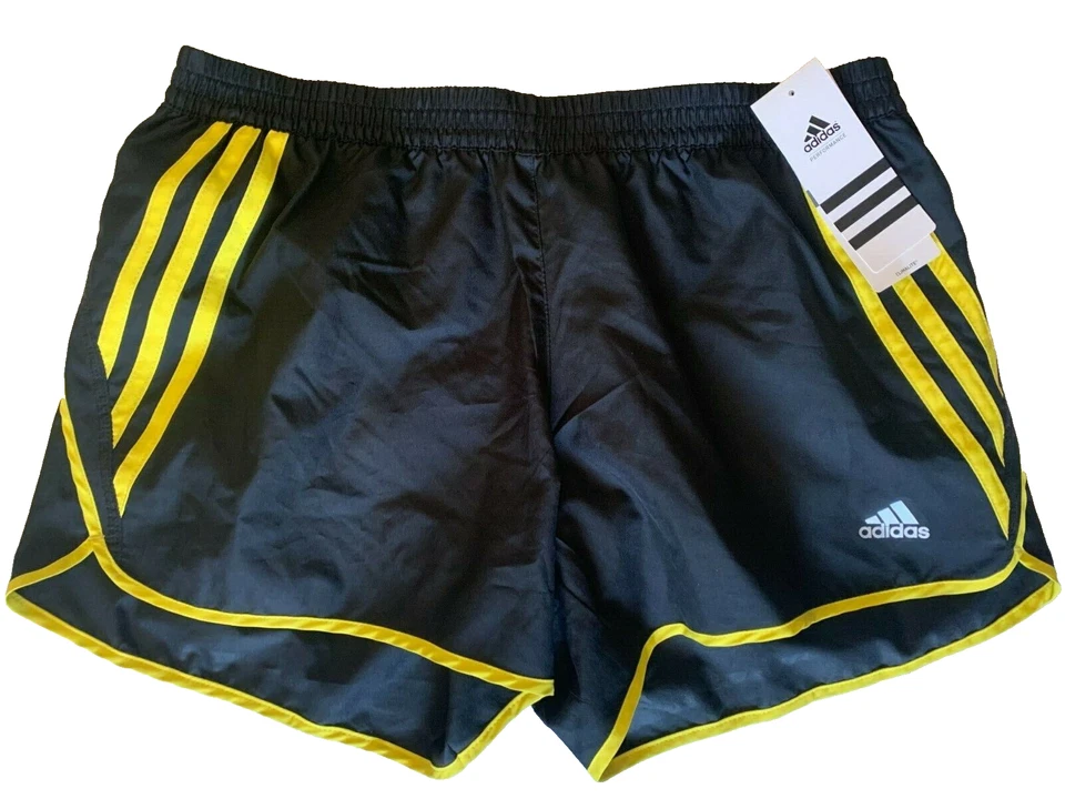 NEW adidas [S] Women's 4" CLIMALITE Yoga/Run/Gym Shorts-Black/Yellow 106771711 - Image 1 of 1