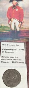 New ListingU.S. Colonial Era 1771 George Iii King During American Revolution 1/2 Penny E141