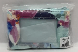 Vera Bradley ultraleichtes Ausweisetui mit Reißverschluss & Schlüsselband schwimmende Blüten neu mit Etikett/versiegelt aquamarin - Bild 1 von 4