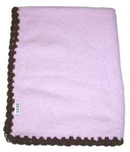 Tiddliwinks LUXE Pink Brown Chenille Baby Blanket Scalloped Trim Edge 30x40" - Picture 1 of 3