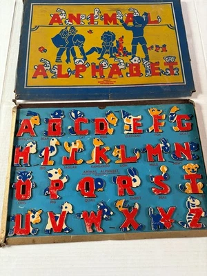 Juego de Letras ALFABETO ANIMAL National Playthings 1938 DE COLECCIÓN RARO Antiguo Foto 1 de 4