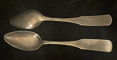 1800's 2 Coin Silver Tea Spoons DARROW Mono 5" 16.4 Grams🌺🌺 - Image 1 of 4