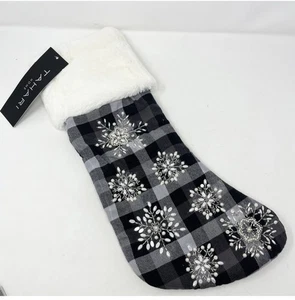 Medias de Navidad Tahari Buffalo a cuadros imitación piel perla 22” felpa vacaciones cuentas - Imagen 1 de 12