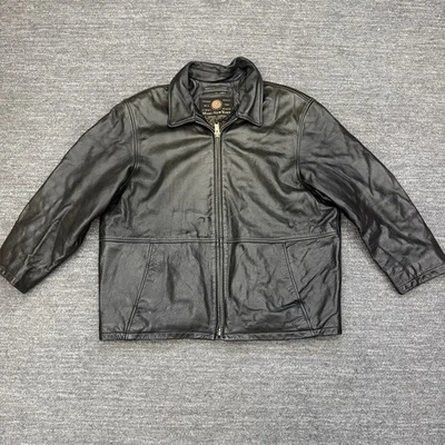 Jaqueta de couro preta Marc New York primeira classe masculina GG zíper completo forrada Andrew Marc - Imagem 1 de 4