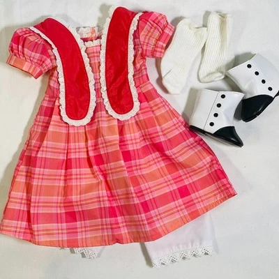 18" American Girl Doll Marie-Grace Pink Meet Dress Outfit, Complete Set w/ Boots - Image 1 of 4