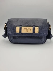 Talbots Navy Leather Mini Bag Handbag Purse Shoulder Bag Small Classic - Picture 1 of 7