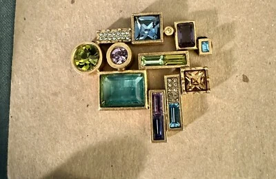 Vtg Patricia Locke Brooch pin Geometric Gold Tone Colorful Crystals New 2013 - Image 1 of 3