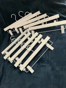10 White Topia Skirt/Slacks Hangers Adjustable Pinch Grip Wooden Sturdy - Picture 1 of 5