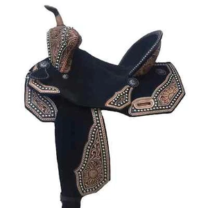 Barrel Racing Horse Saddle Trail Tooled Carved Leather Equestrian Western 15". - Picture 1 of 2